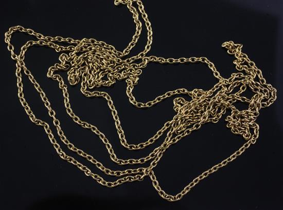 A French 18ct gold guard chain, 160cm.